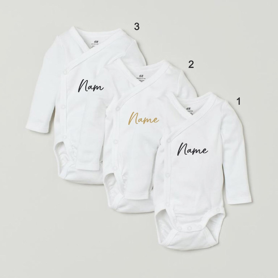 Custom Name on H&amp;M 3-pack long-sleeved bodysuits (0-9mths) - White