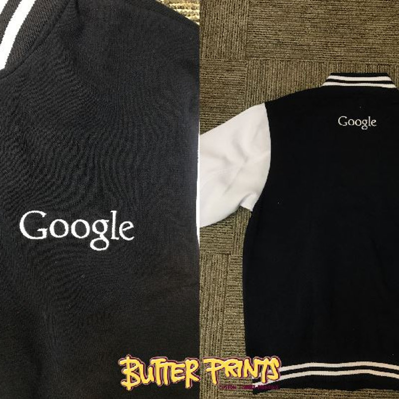 Google varsity jackets embroidered by Butter Prints